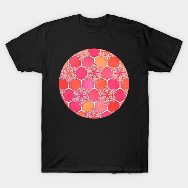 Pink Spice Honeycomb - Doodle Hexagon Pattern T-Shirt by micklyn